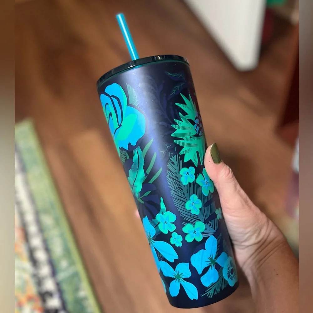 Starbucks Summerforest blue green floral stainless steel tumbler Venti 2022